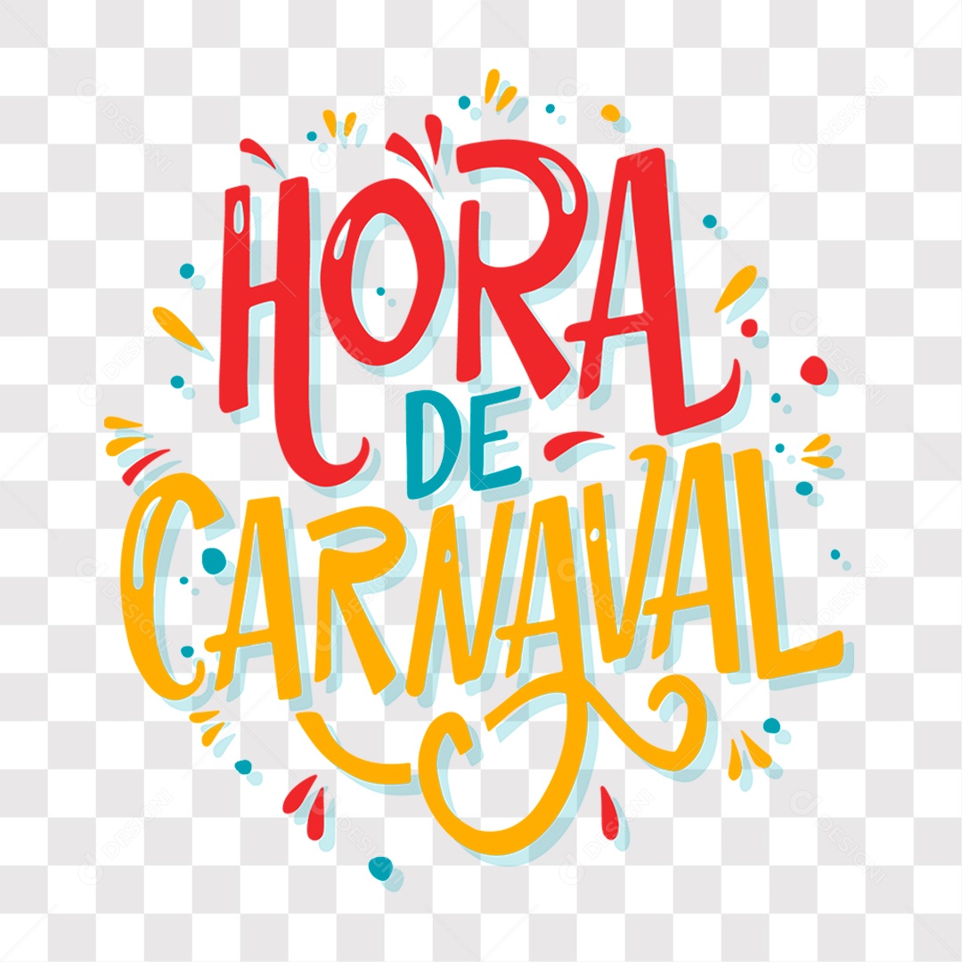 Lettering Hora De Carnaval Texto Vermelho Azul Amarelo EPS + PNG