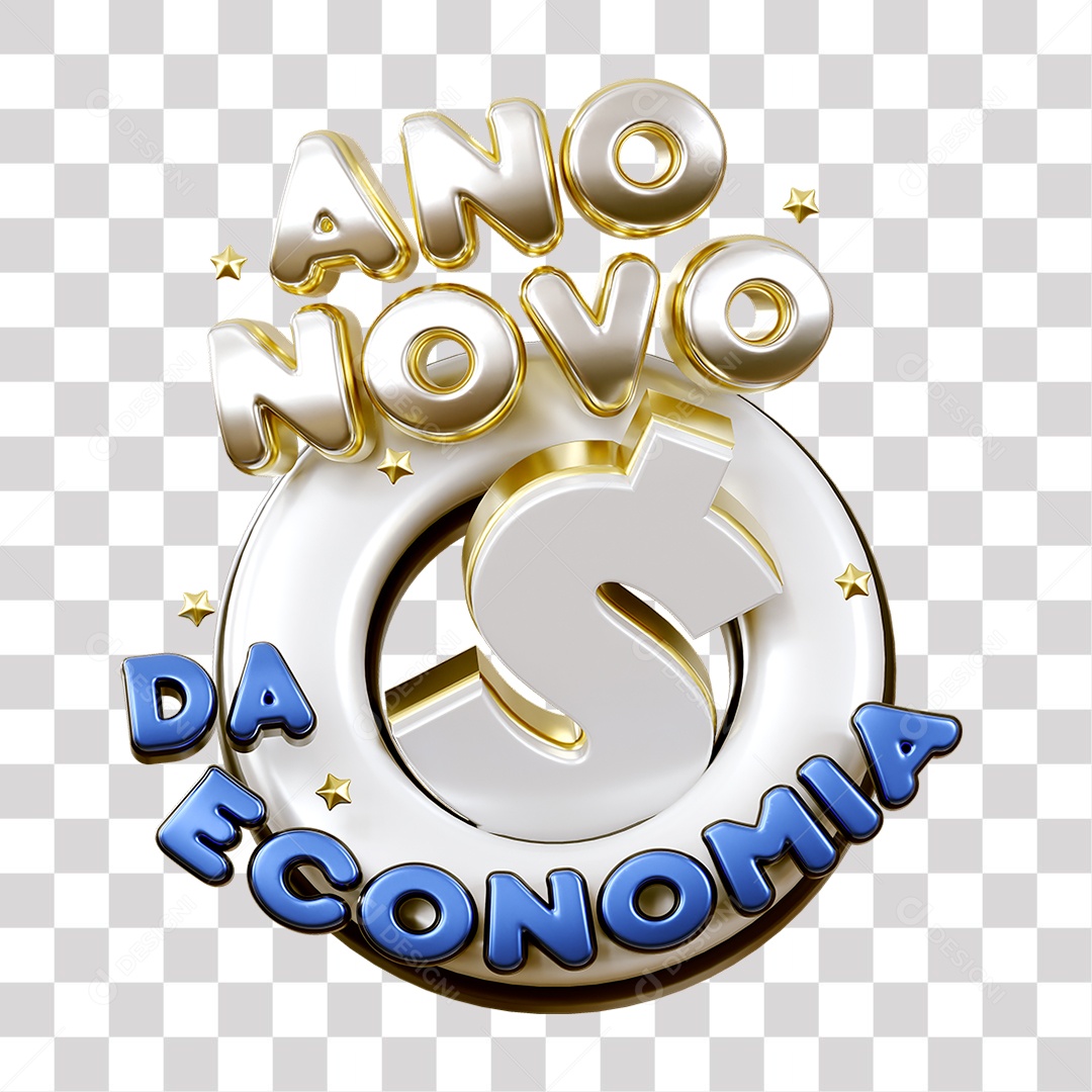 Selo 3D Ano Novo Da Economia Cinza e Azul para Composição PNG Transparente Sem Fundo