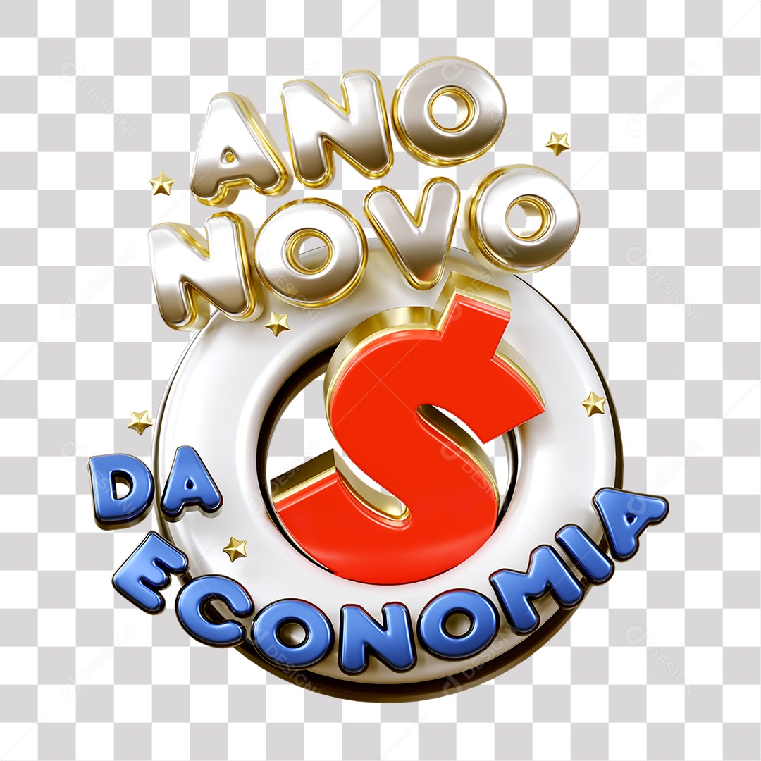 Ano Novo Da Economia Selo 3D Cinza e Azul para Composição PNG Transparente Sem Fundo