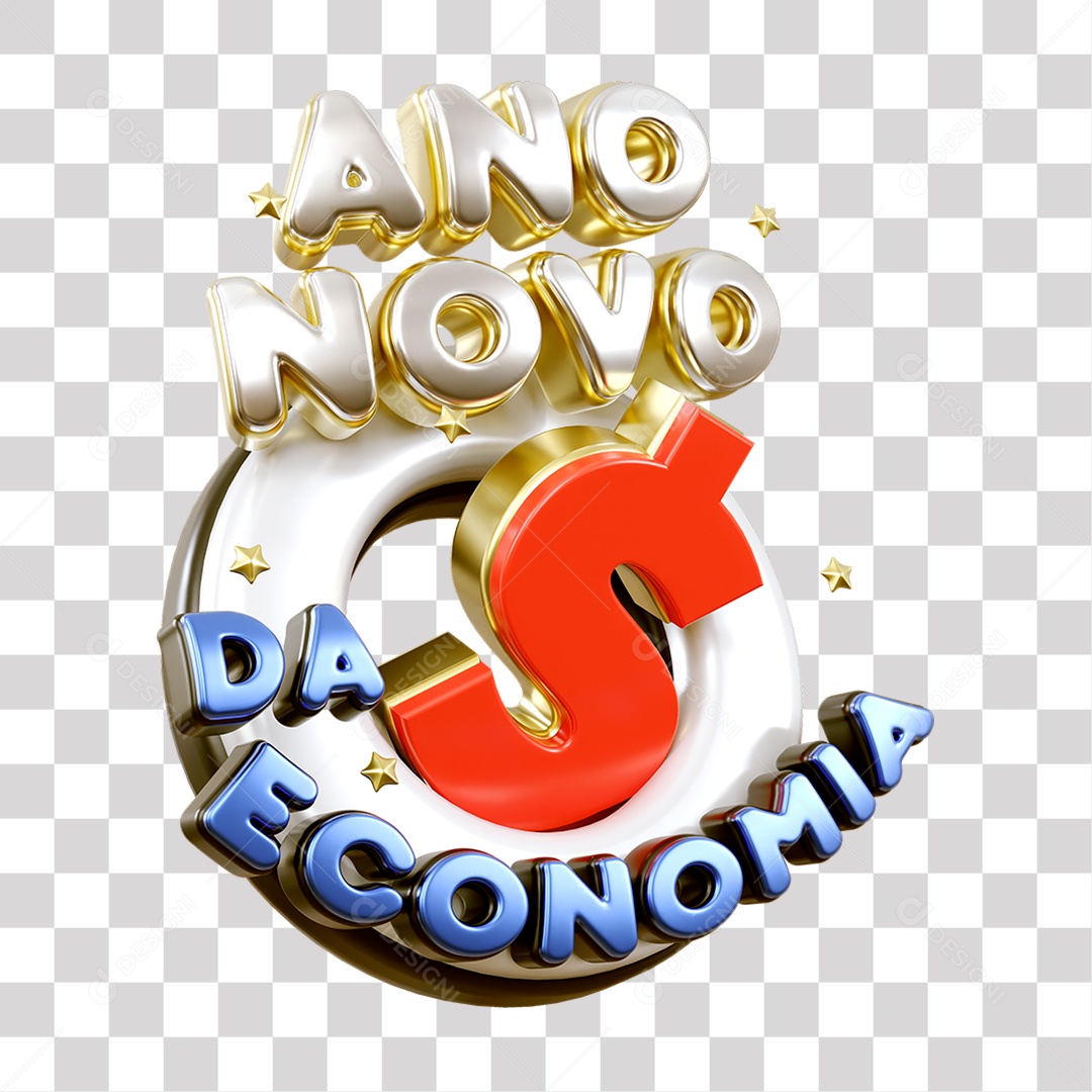 Ano Novo Da Economia Selo 3D Cinza e Azul para Composição PNG Transparente Sem Fundo