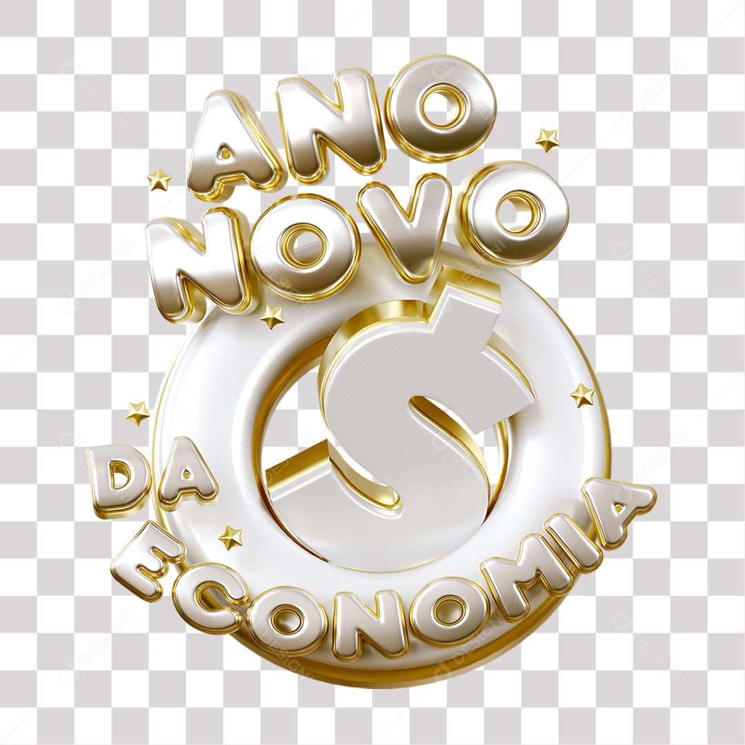 Ano Novo Da Economia Selo 3D Cinza e Branco para Composição PNG Transparente Sem Fundo