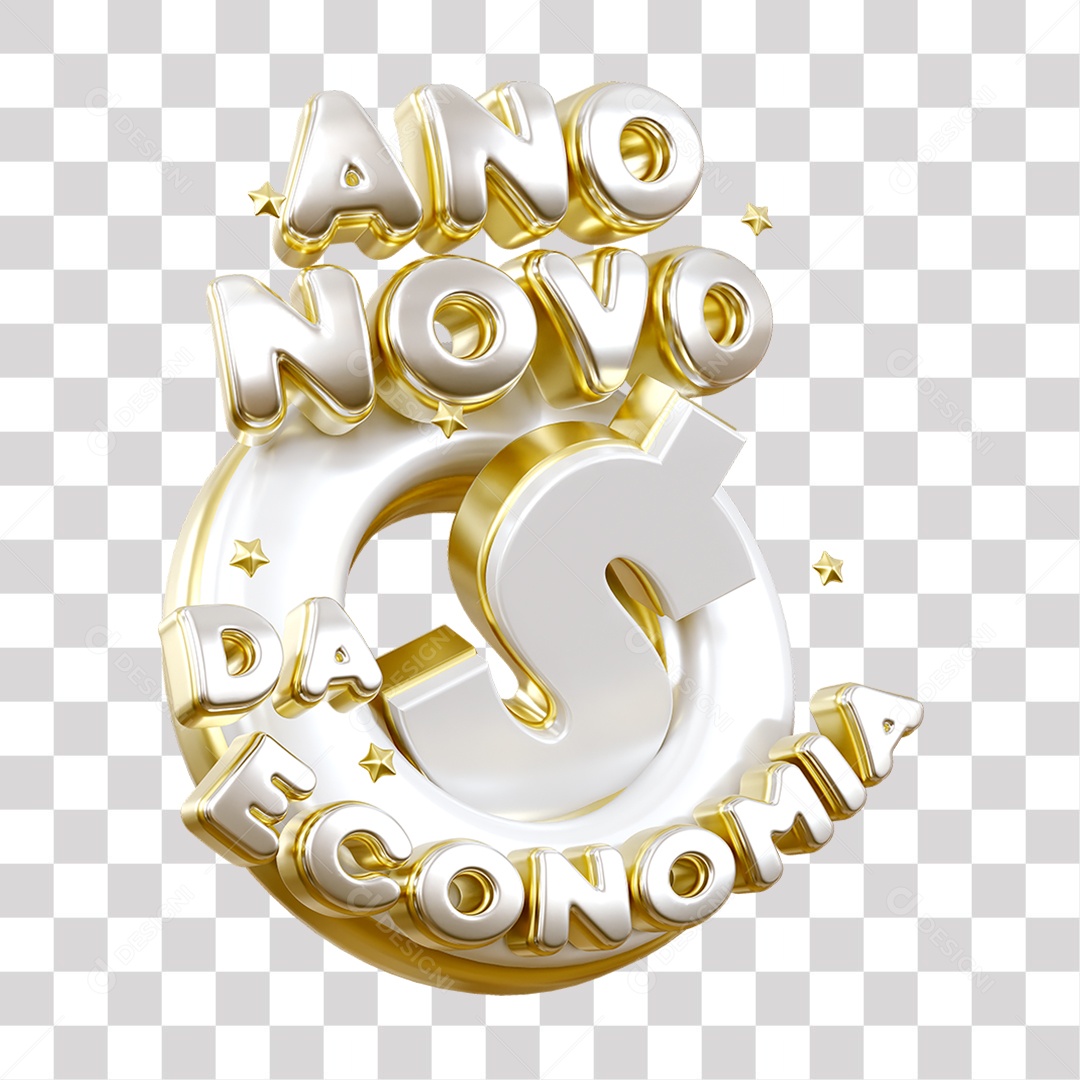 Ano Novo Da Economia Selo 3D Cinza e Branco para Composição PNG Transparente Sem Fundo