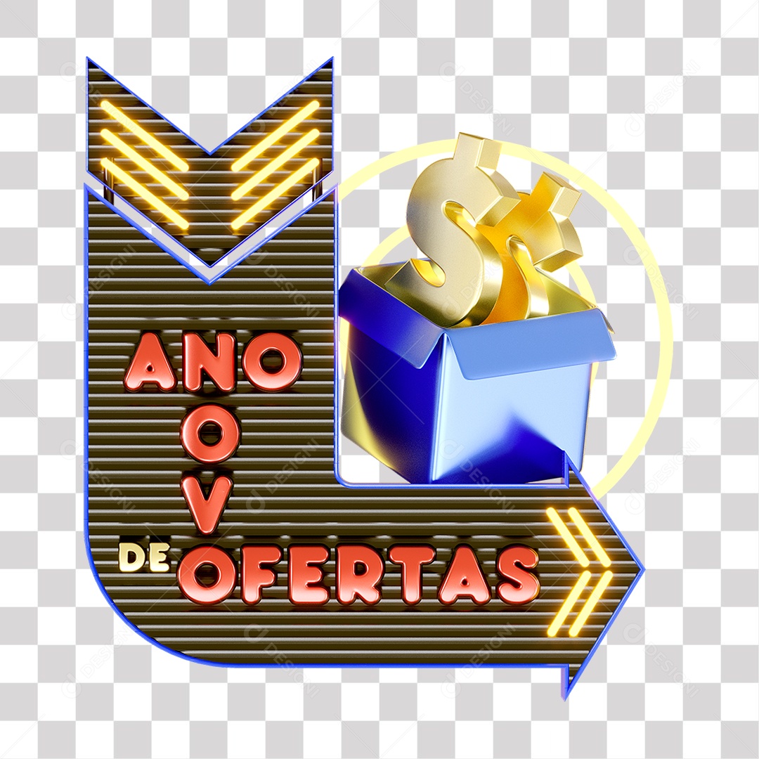 Ano Novo de Ofertas Selo 3D Vermelho Azul e Dourado para Composição PNG Transparente Sem Fundo