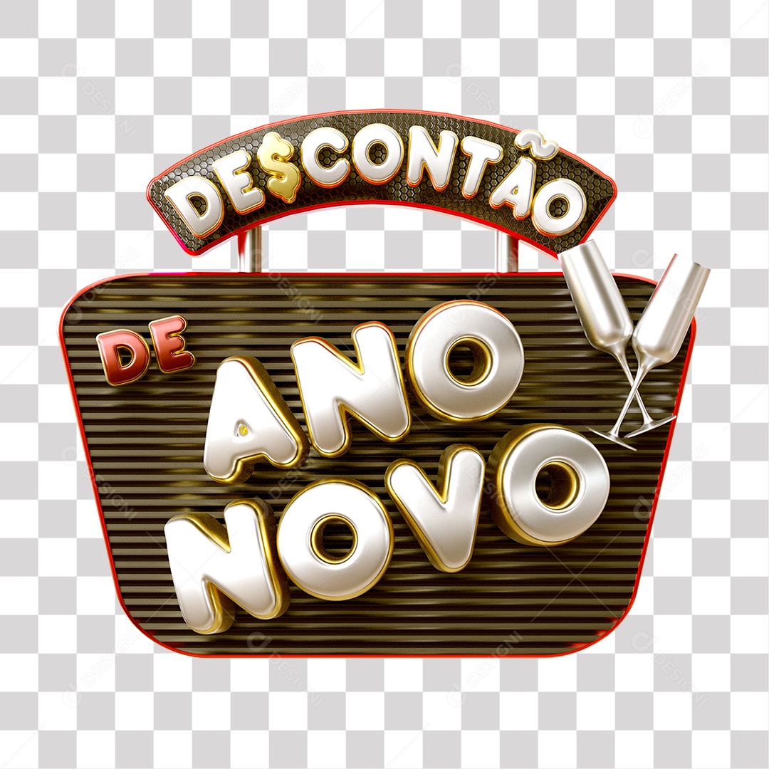 Descontão De Ano Novo Selo 3D para Composição PNG Transparente Sem Fundo