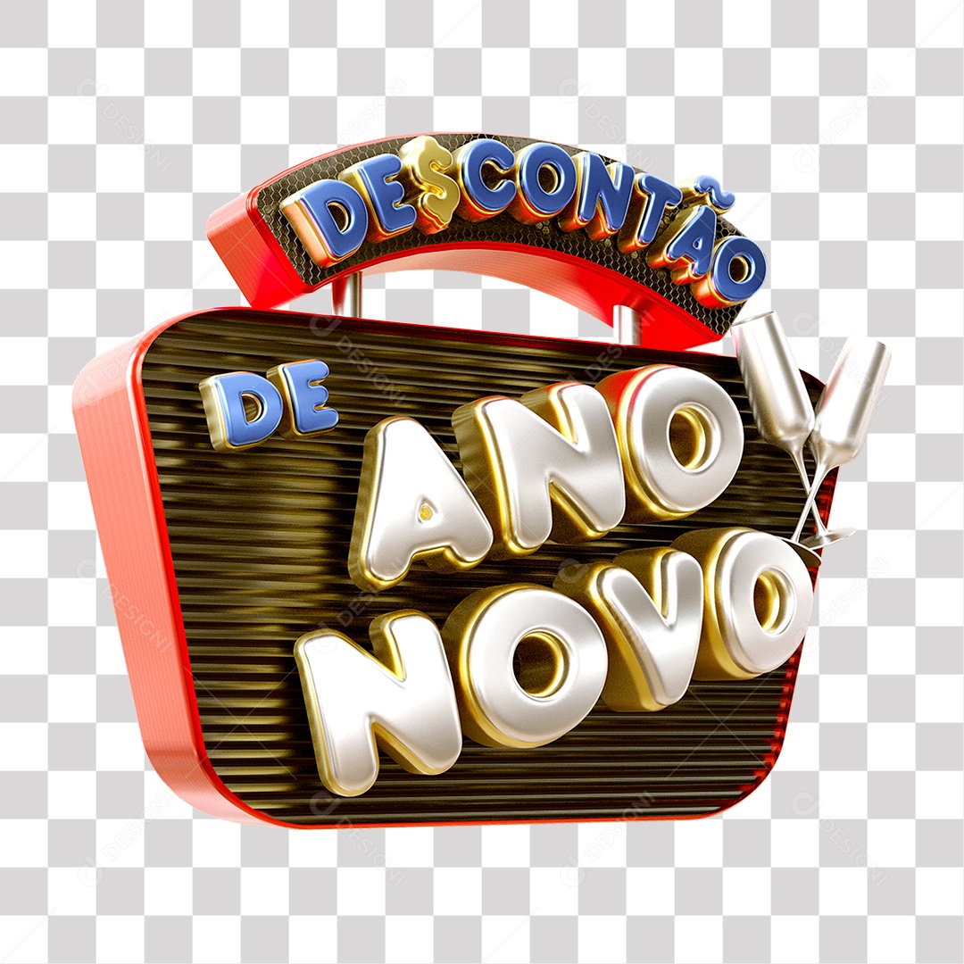 Descontão De Ano Novo Selo 3D Azul e Cinza para Composição PNG Transparente Sem Fundo