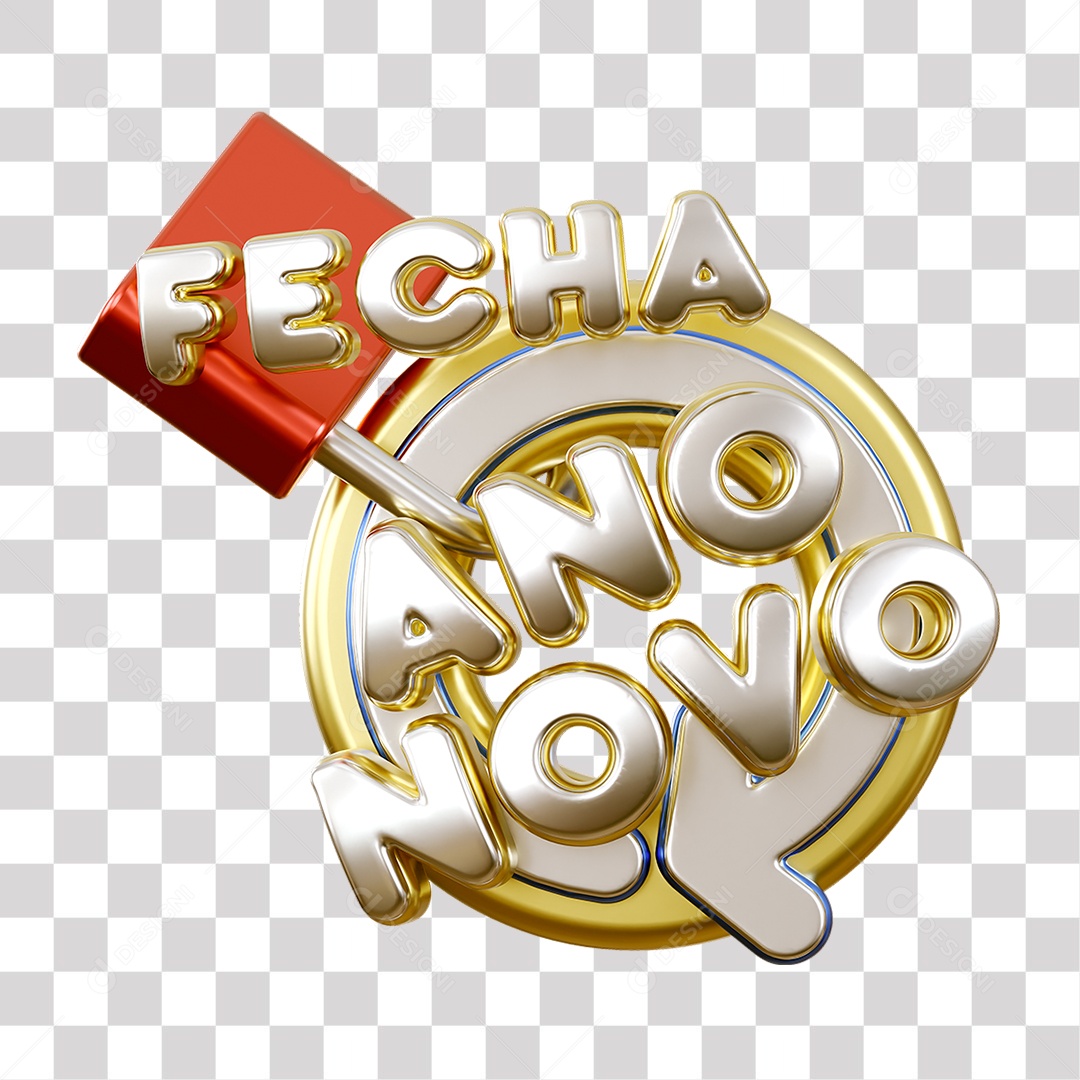 Fecha Ano Novo Selo 3D Vermelho e Dourado para Composição PNG Transparente Sem Fundo