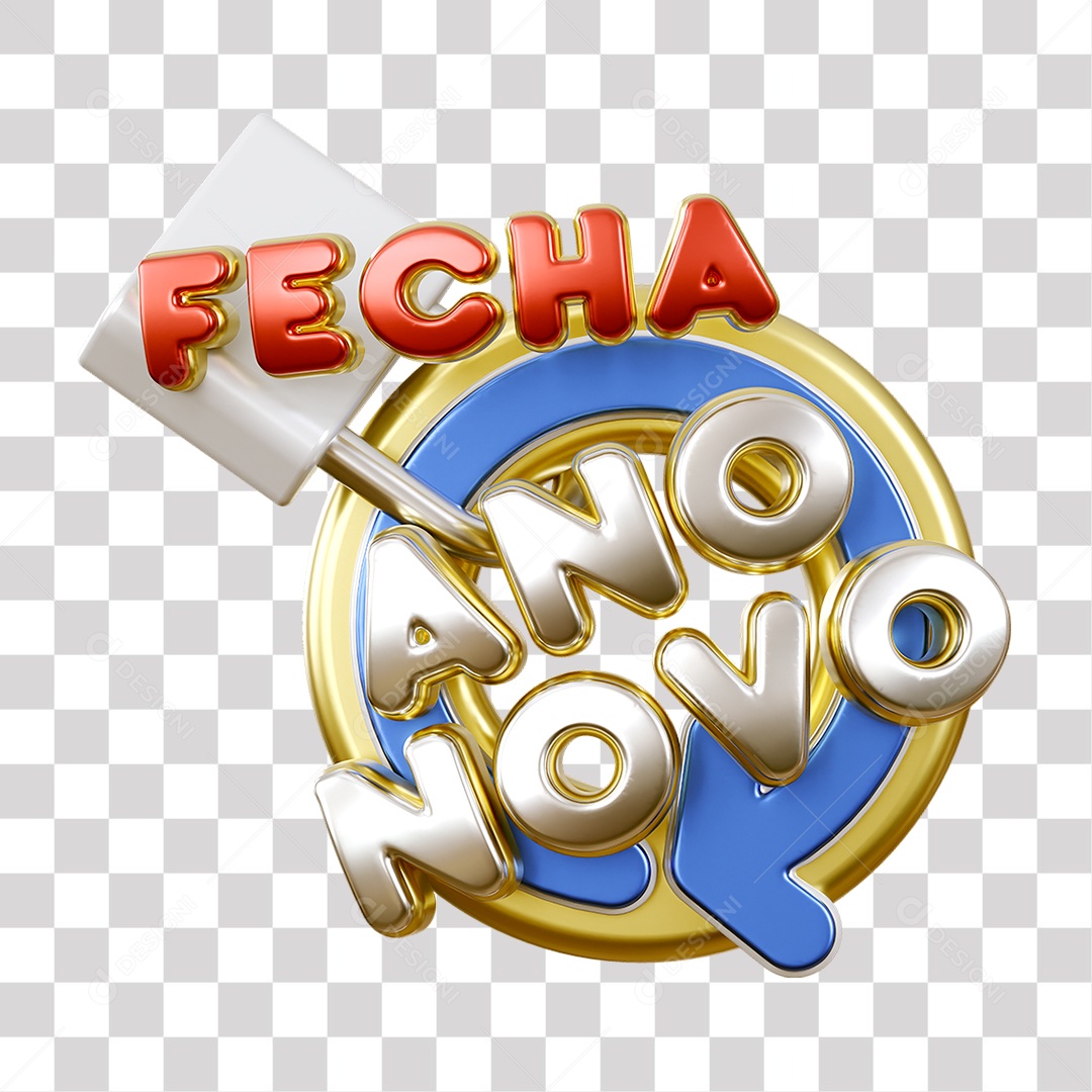 Fecha Ano Novo Selo 3D Vermelho Azul e Dourado para Composição PNG Transparente Sem Fundo