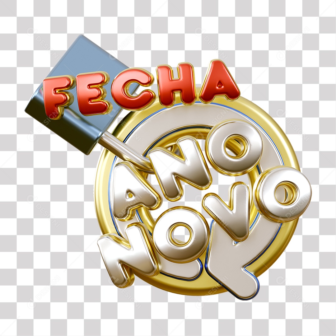 Fecha Ano Novo Selo 3D Vermelho e Dourado para Composição PNG Transparente Sem Fundo