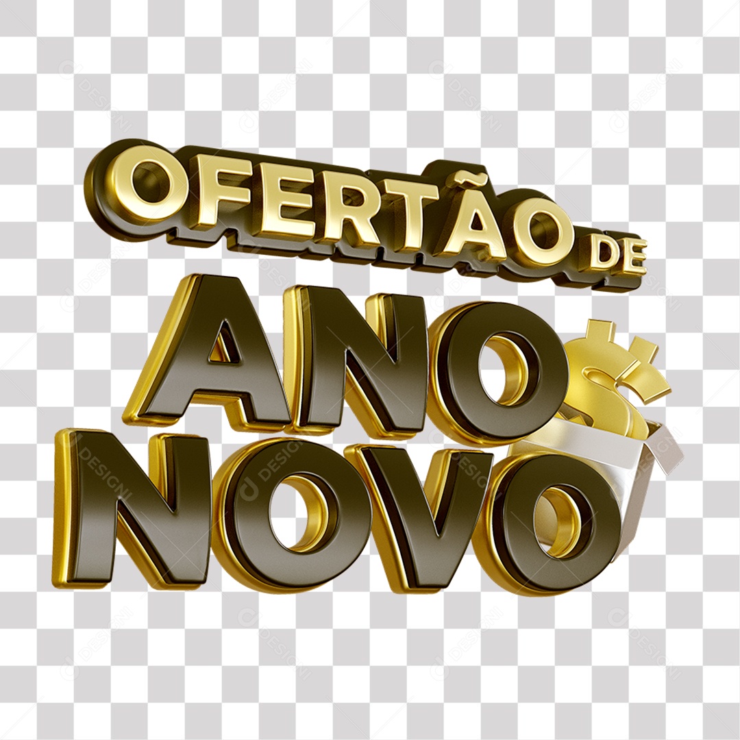 Texto 3D Ofertão De Ano Novo Amarelo e Preto para Composição PNG Transparente Sem Fundo