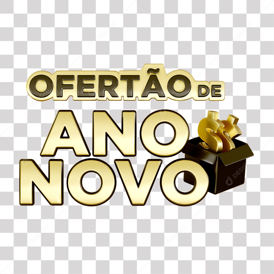 Ofertão De Ano Novo Texto 3D Amarelo e Preto para Composição PNG Transparente Sem Fundo