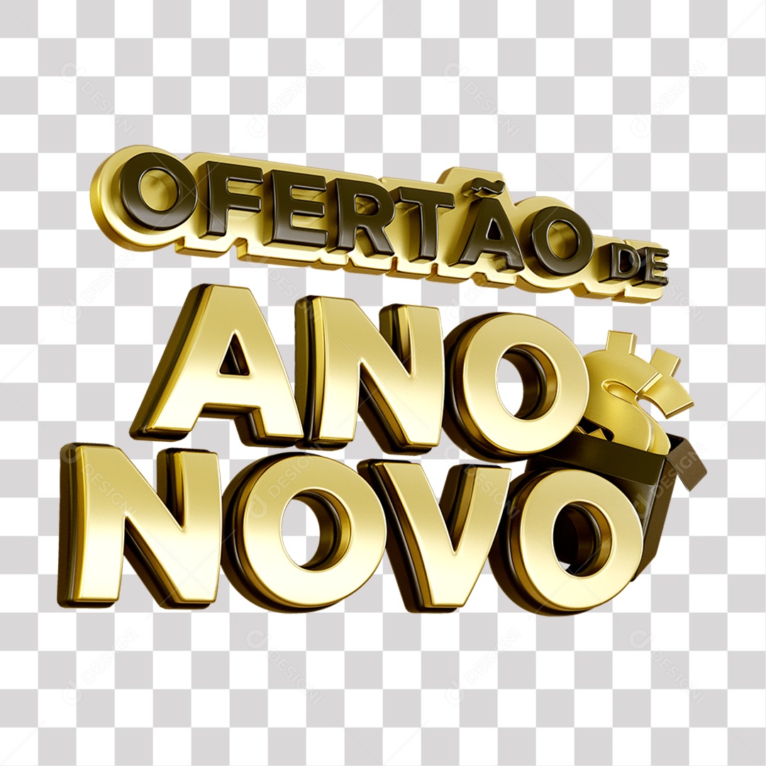 Ofertão De Ano Novo Texto 3D Amarelo e Preto para Composição PNG Transparente Sem Fundo