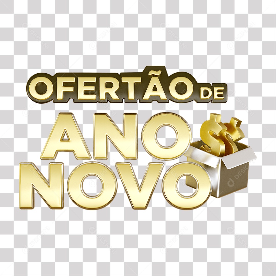 Ofertão De Ano Novo Texto 3D Amarelo e Branco para Composição PNG Transparente Sem Fundo