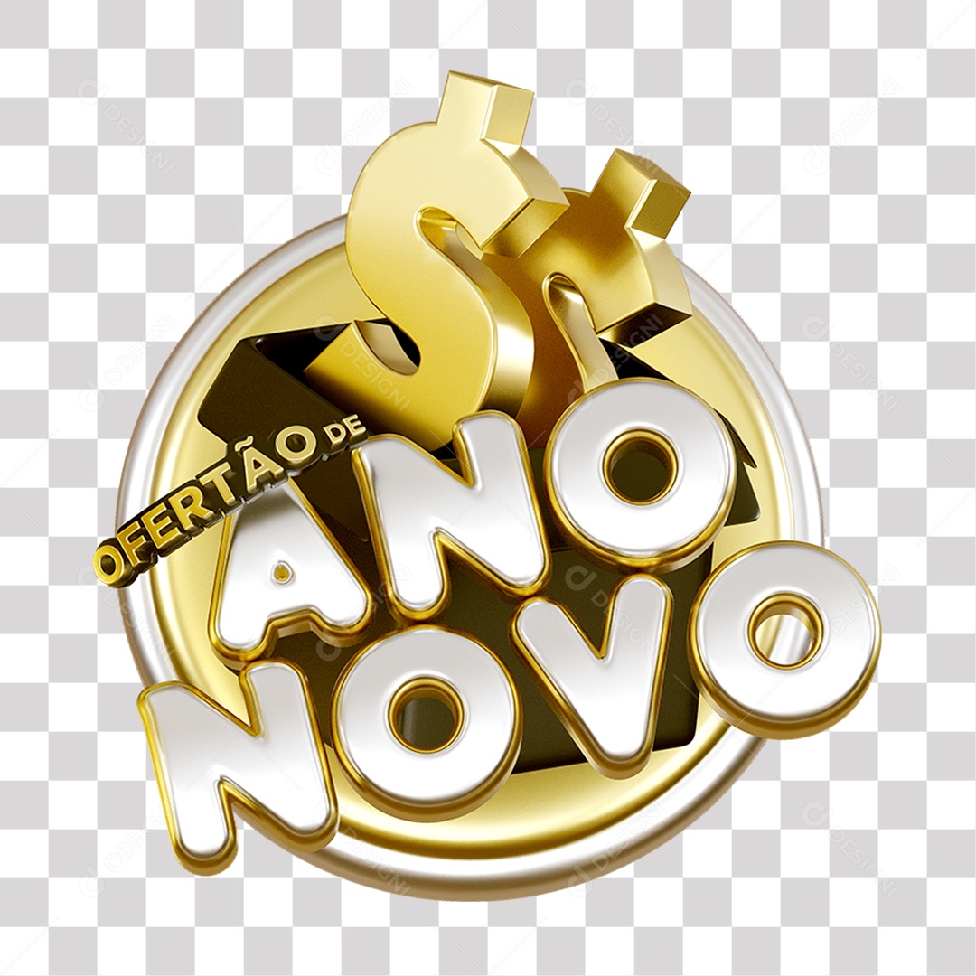 Ofertão De Ano Novo Selo 3D Amarelo e Branco para Composição PNG Transparente Sem Fundo