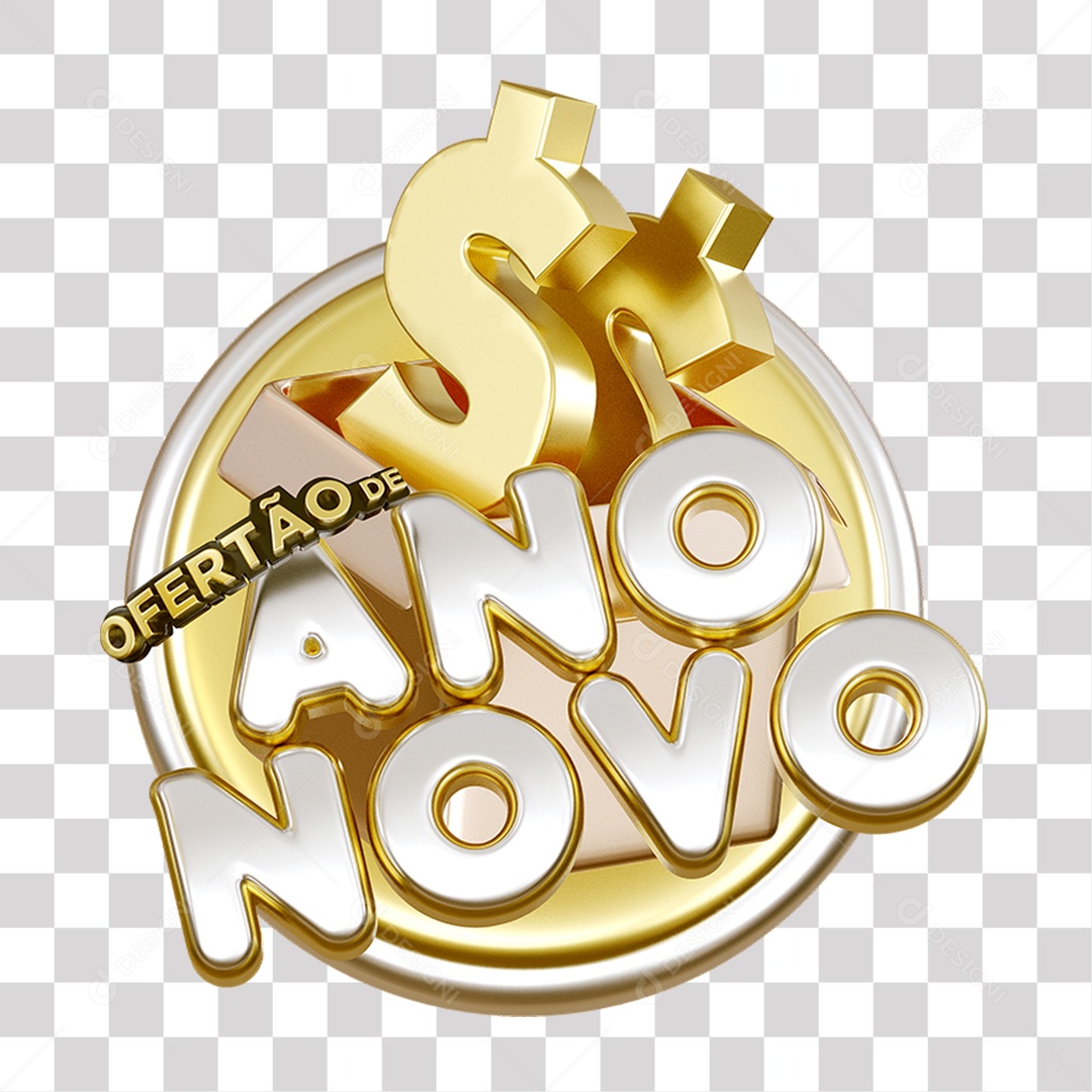 Ofertão De Ano Novo Selo 3D Amarelo e Branco para Composição PNG Transparente Sem Fundo
