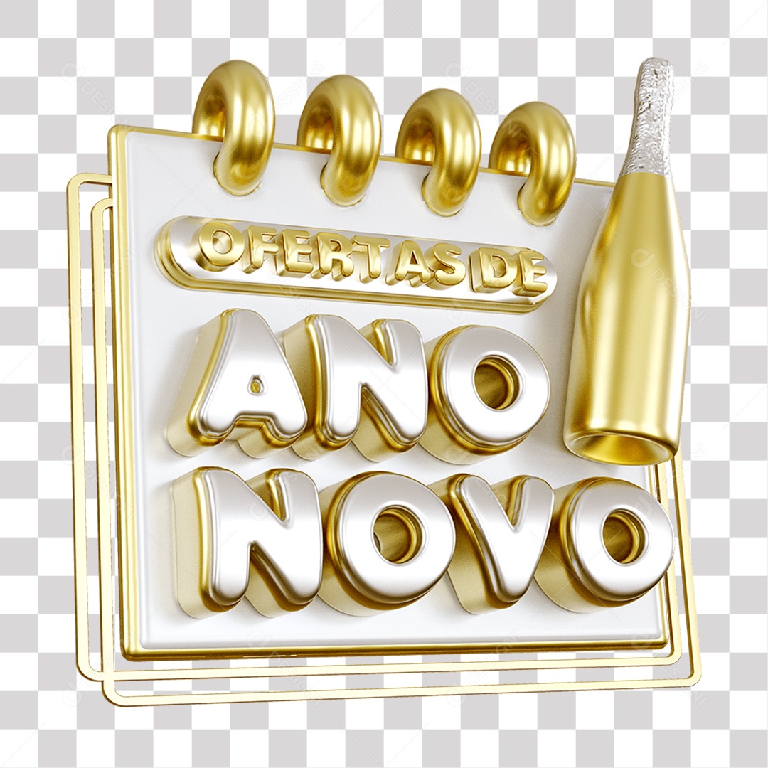 Selo 3D Ofertas De Ano Novo Amarelo e Branco para Composição PNG Transparente Sem Fundo