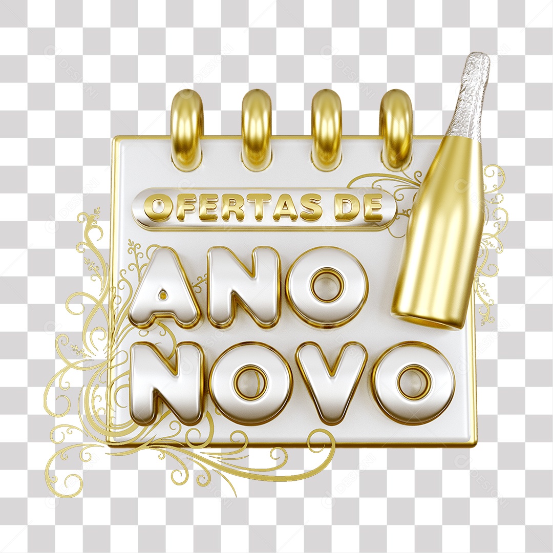 Ofertas De Ano Novo Selo 3D Amarelo e Branco para Composição PNG Transparente Sem Fundo