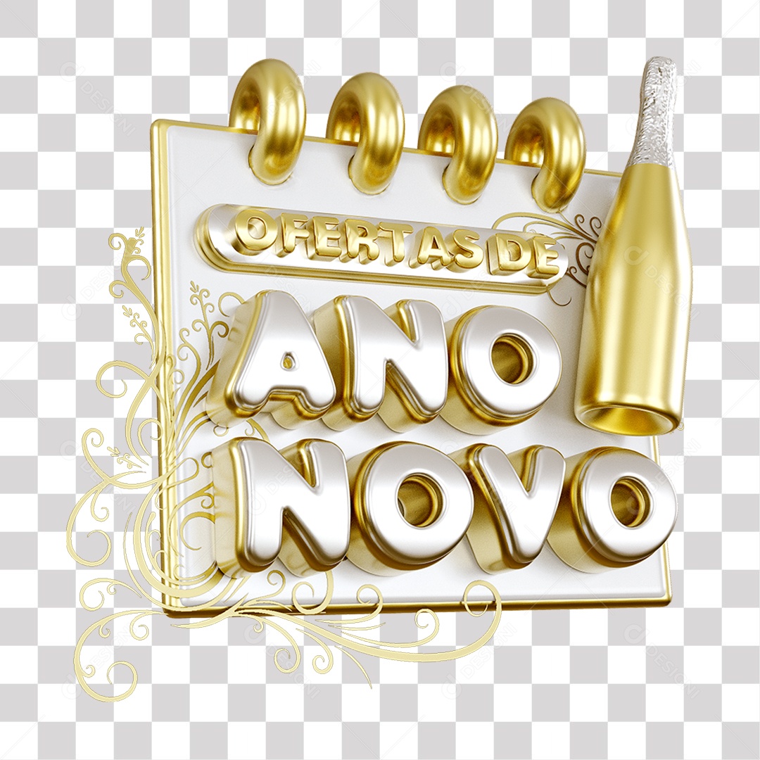 Ofertas De Ano Novo Selo 3D Amarelo e Branco para Composição PNG Transparente Sem Fundo