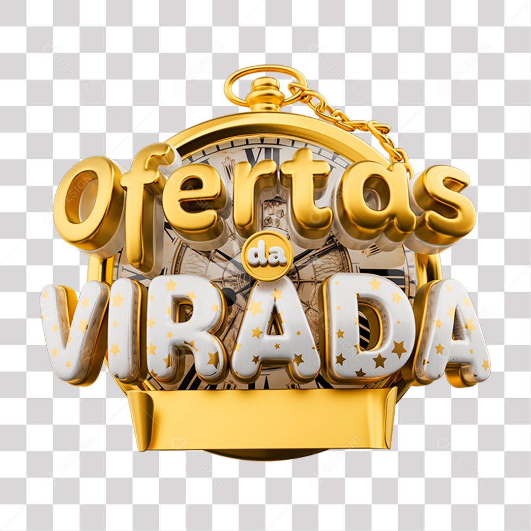 Ofertas da Virada Selo 3D Amarelo e Branco para Composição PNG Transparente Sem Fundo