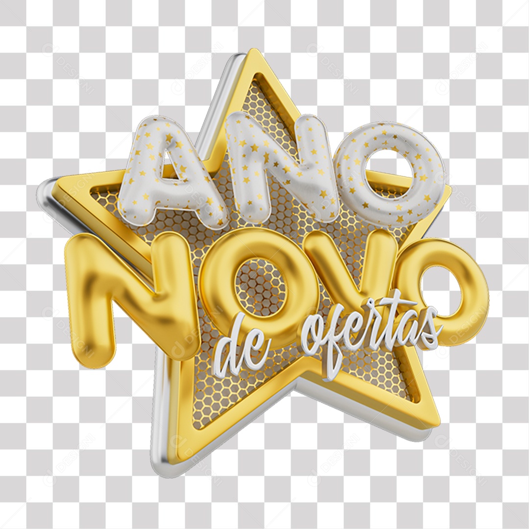 Ano Novo de Ofertas Selo 3D Amarelo e Branco para Composição PNG Transparente Sem Fundo
