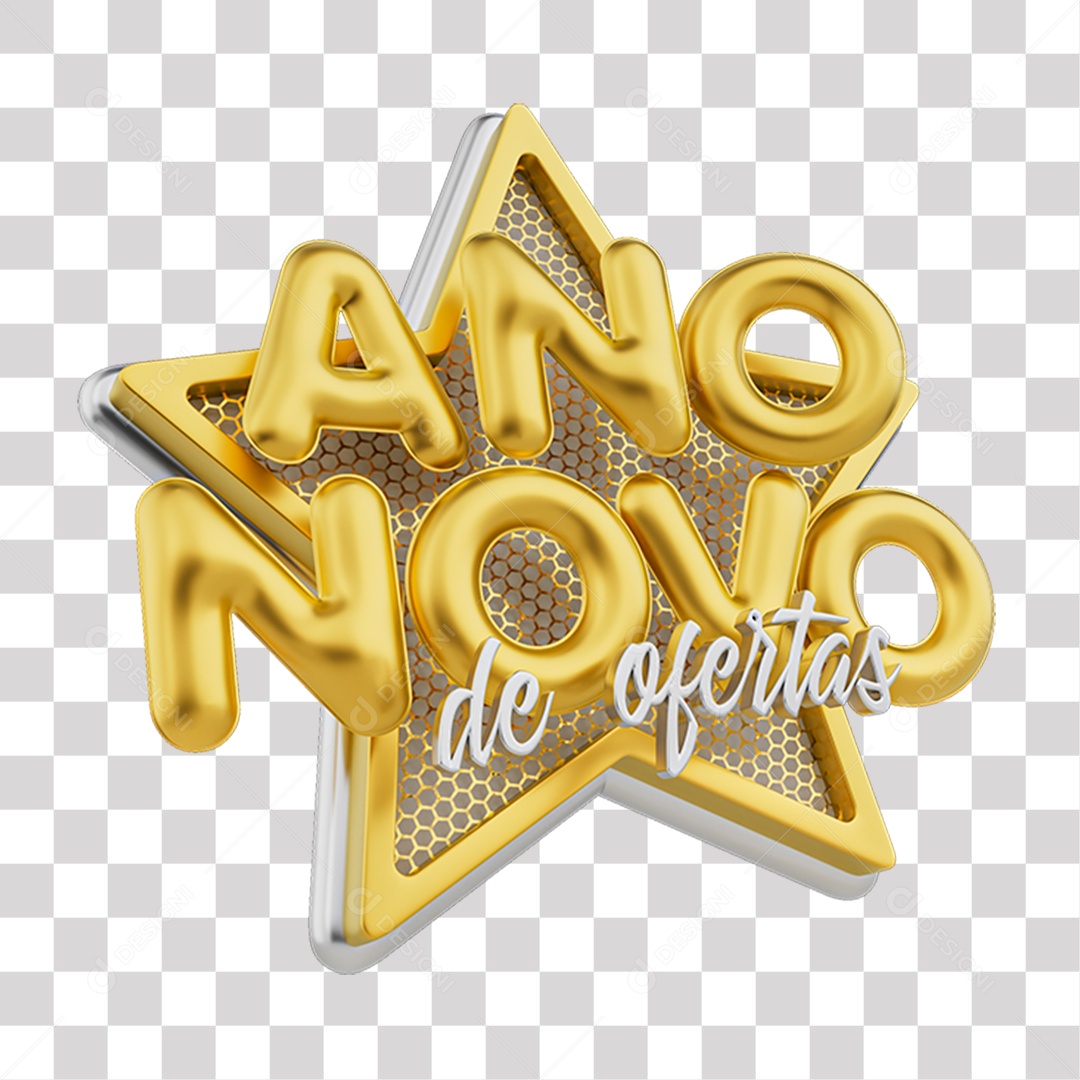 Ano Novo de Ofertas Selo 3D Amarelo para Composição PNG Transparente Sem Fundo