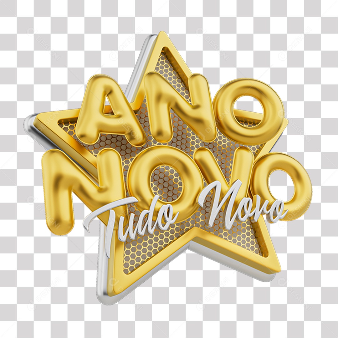 Ano Novo Tudo Novo Selo 3D Amarelo para Composição PNG Transparente Sem Fundo