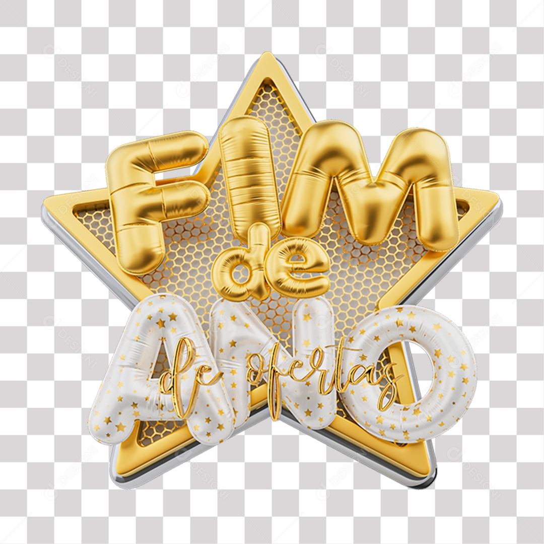 Fim De Ano de Ofertas Selo 3D Amarelo e Branco para Composição PNG Transparente Sem Fundo