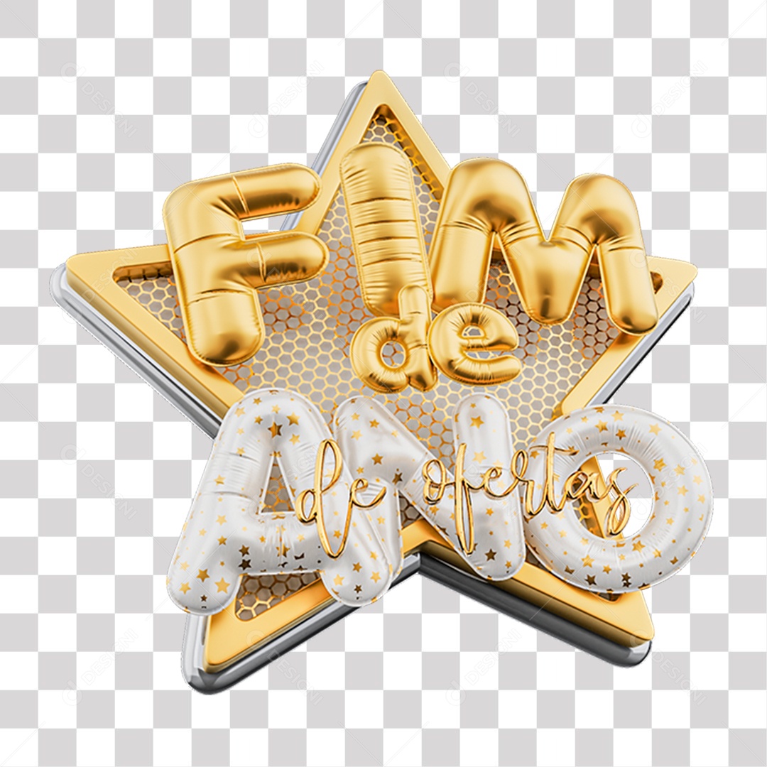 Fim De Ano de Ofertas Selo 3D Amarelo e Branco para Composição PNG Transparente Sem Fundo