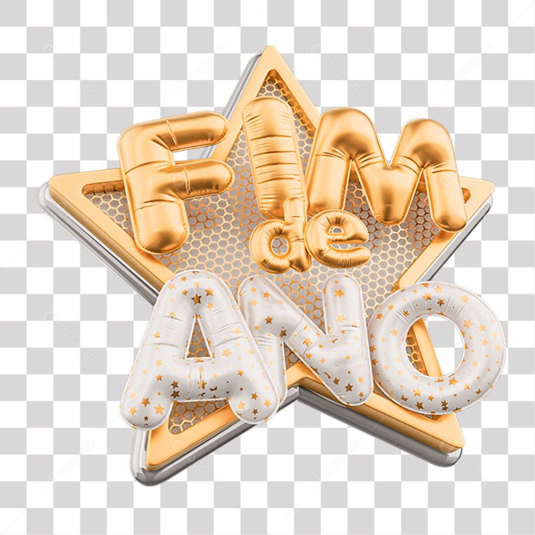 Fim De Ano Selo 3D Amarelo e Branco para Composição PNG Transparente Sem Fundo