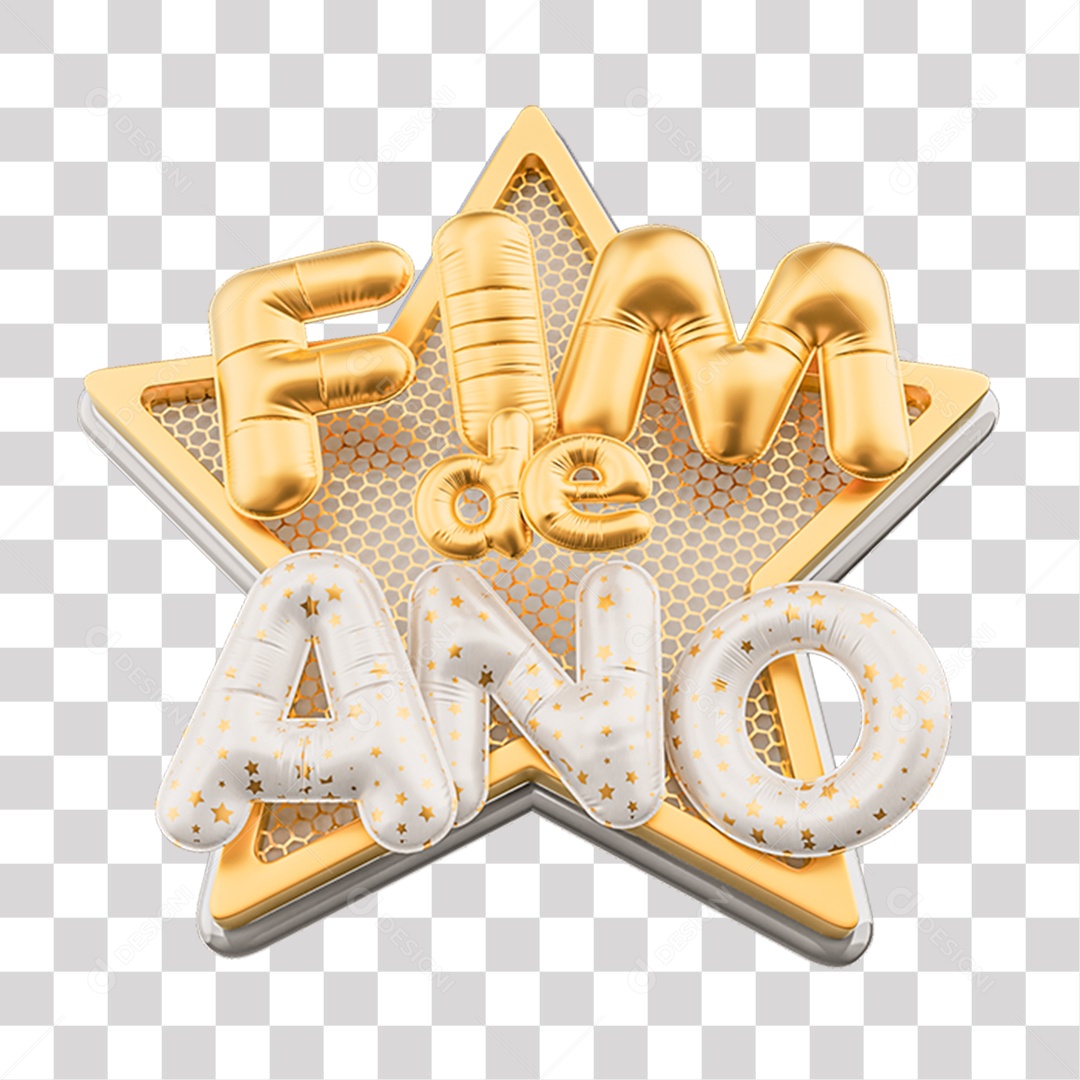 Fim De Ano Selo 3D Amarelo e Branco para Composição PNG Transparente Sem Fundo