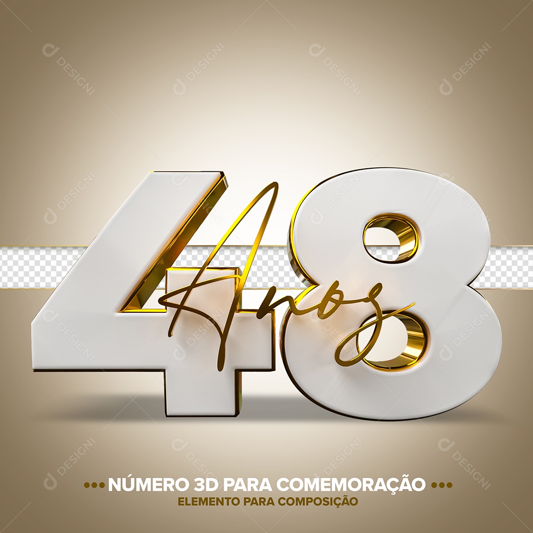 48 Anos Branco Dourado Elemento 3D para Composição PSD