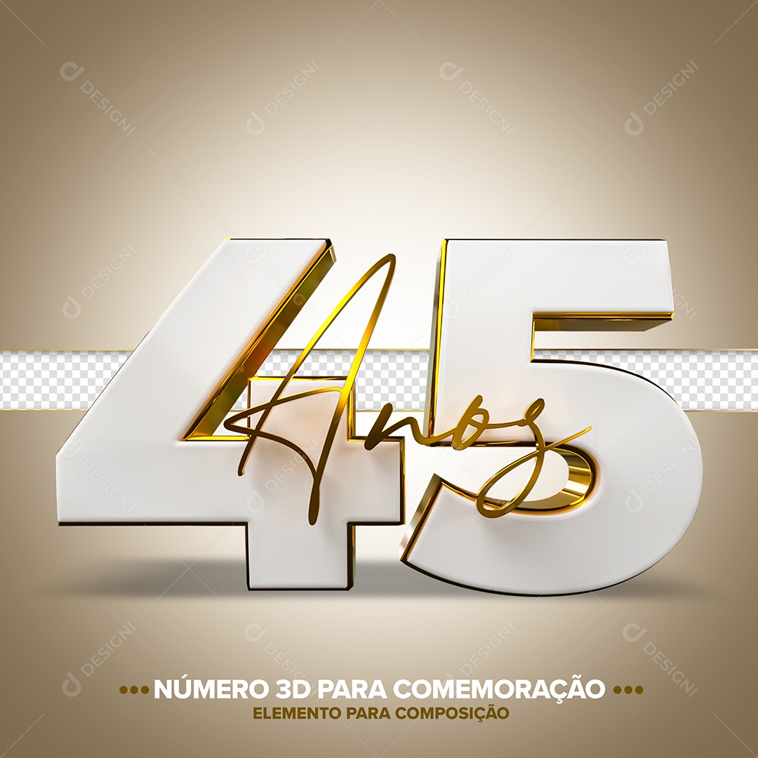 45 Anos Elemento 3D para Composição PSD