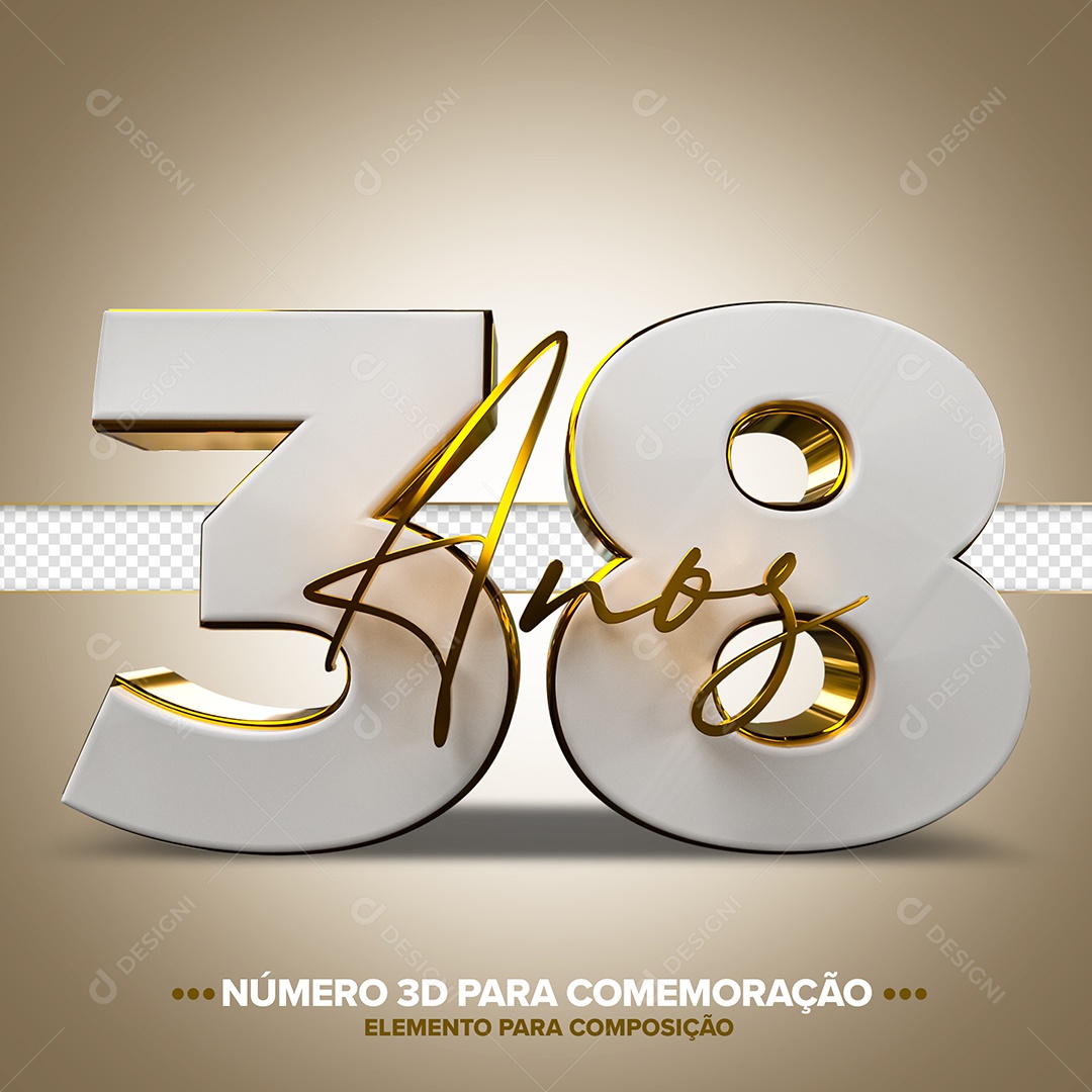 38 Anos Elemento 3D Branco para Composição PSD