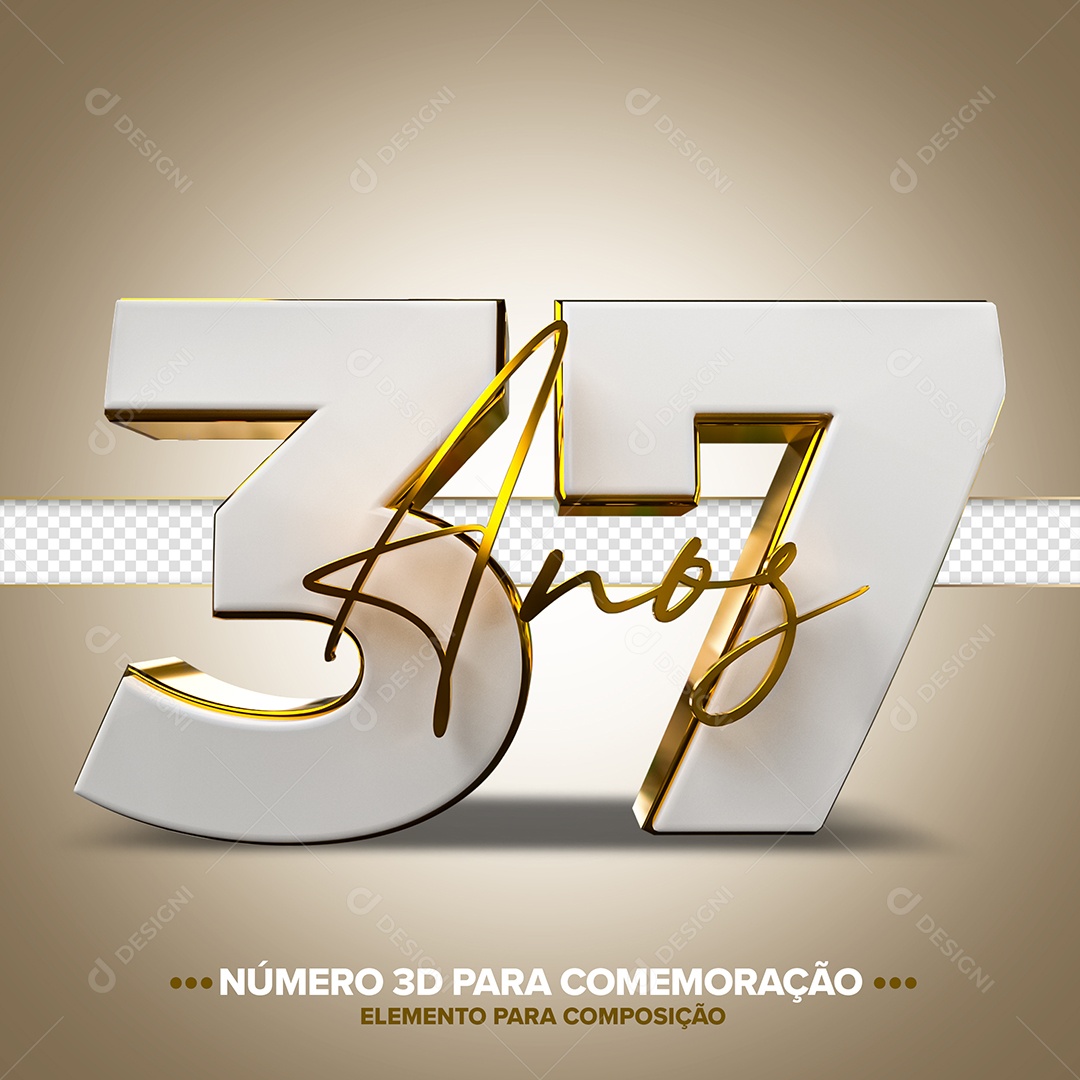 37 Anos Elemento 3D Branco para Composição PSD
