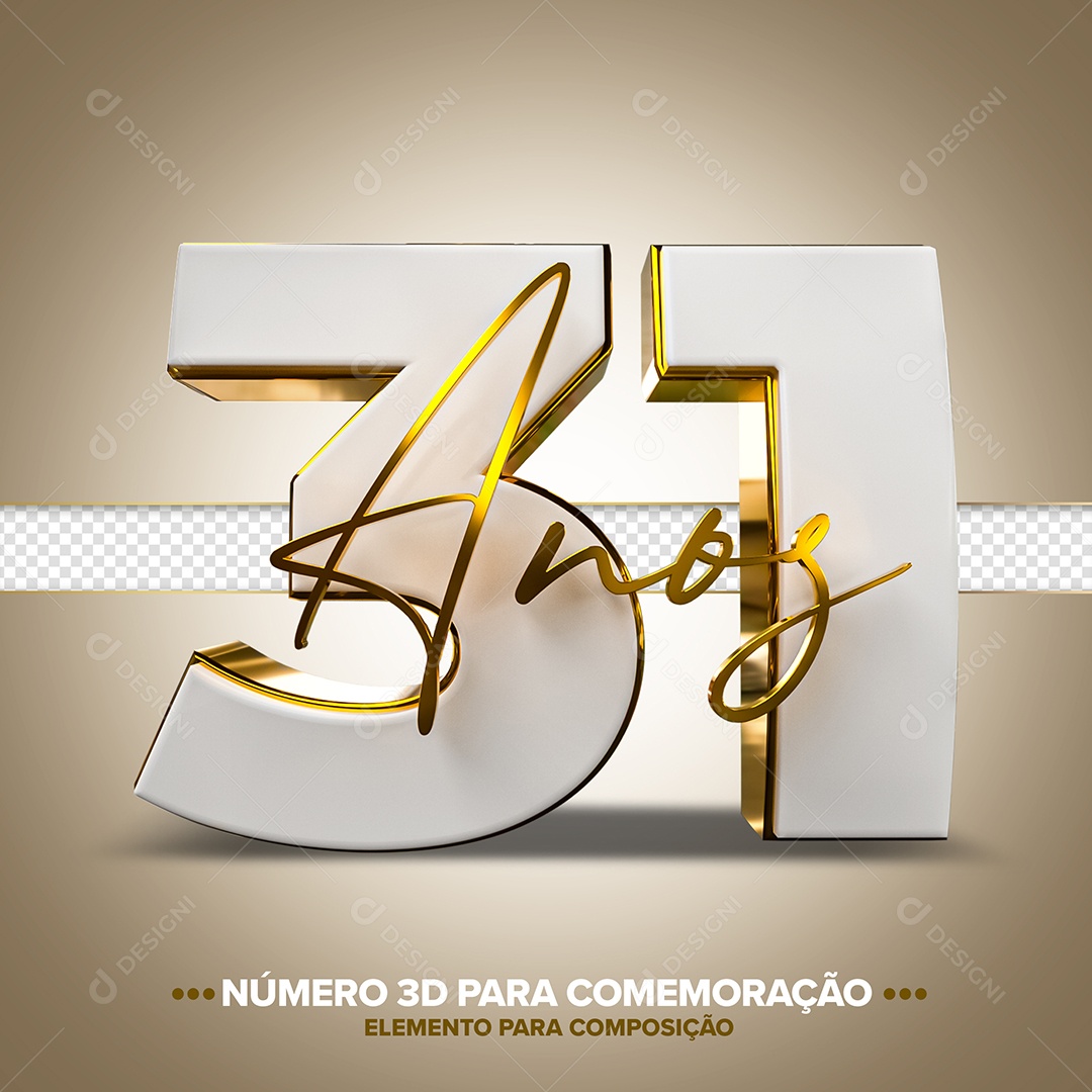 31 Anos Elemento 3D Branco para Composição PSD