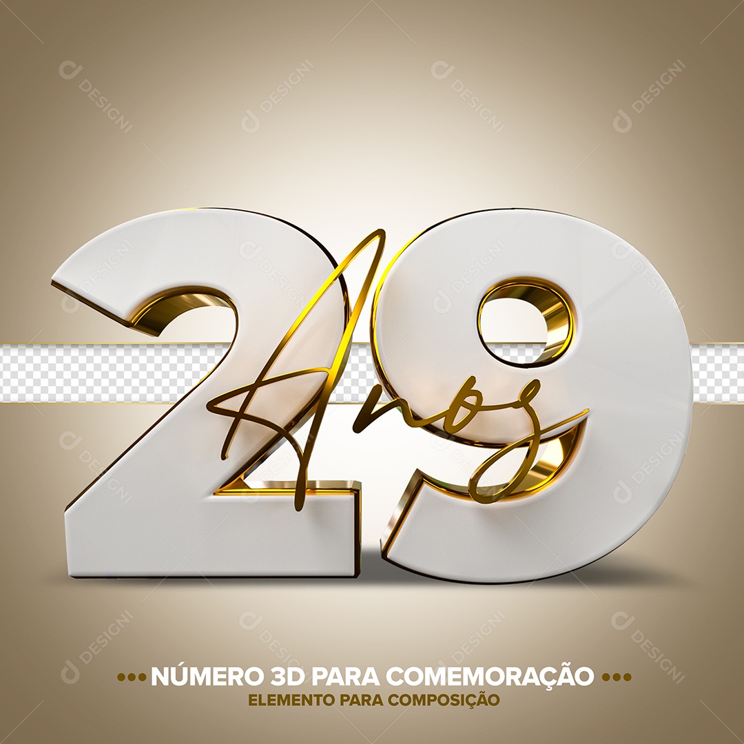 29 Anos Branco Elemento 3D para Composição PSD