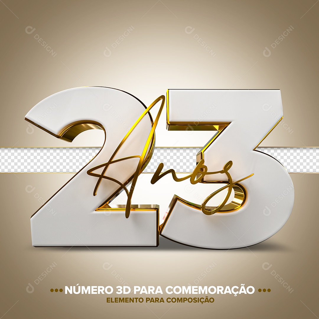 23 Anos Branco Elemento 3D para Composição PSD