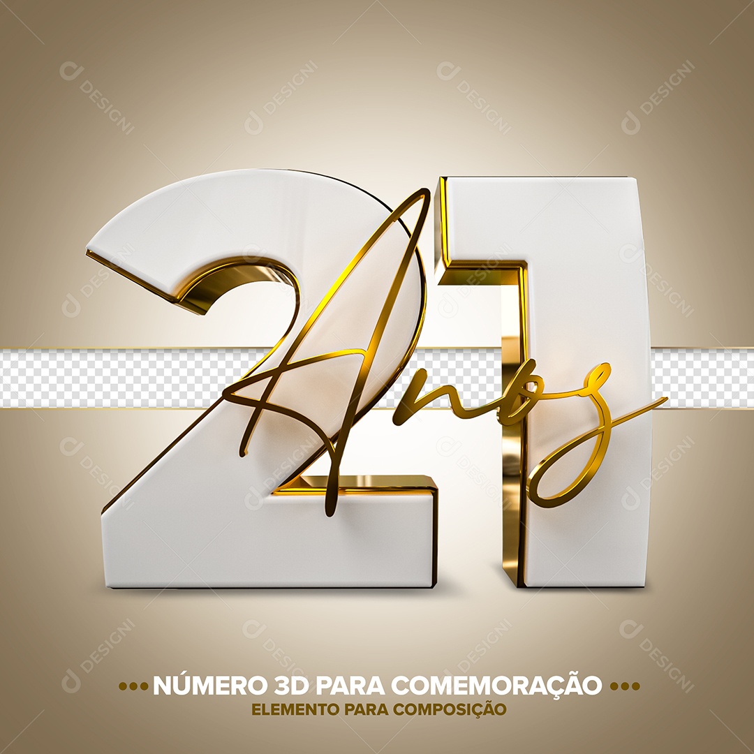 21 Anos Elemento 3D Branco para Composição PSD