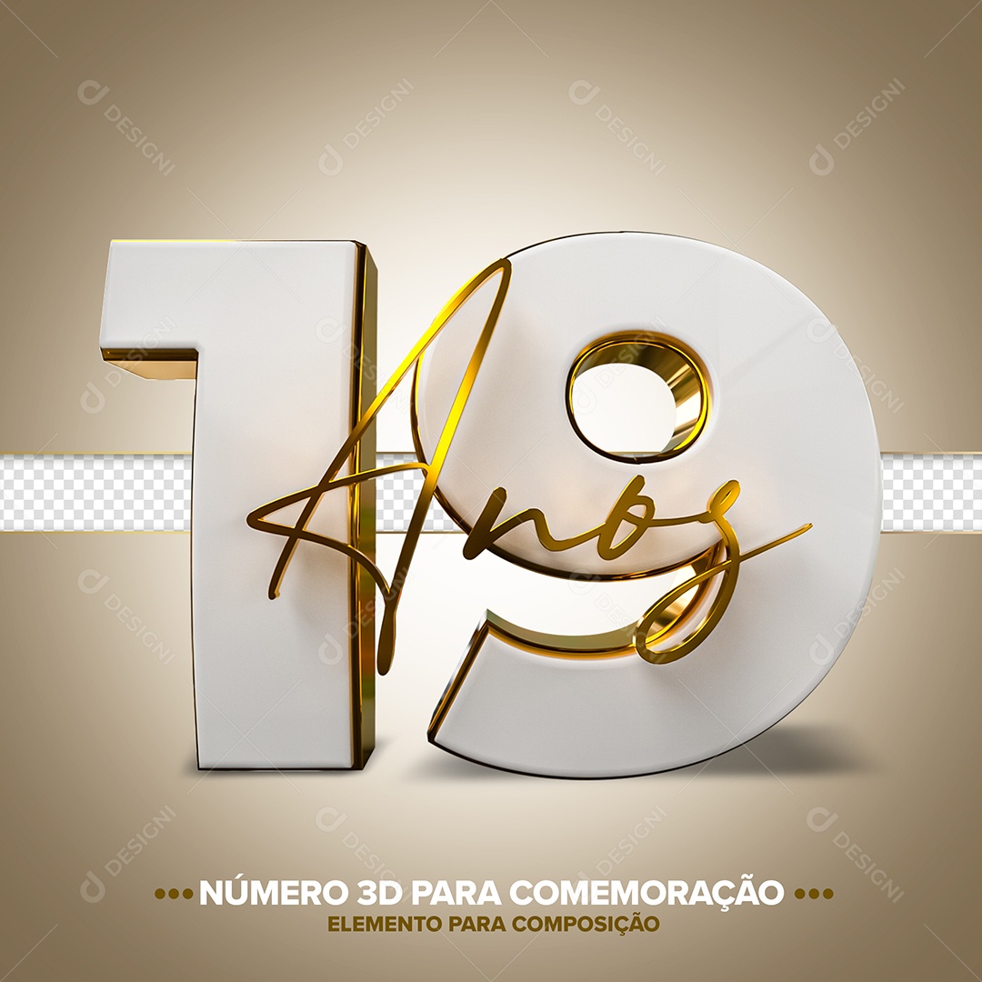 19 Anos Branco Elemento 3D para Composição PSD