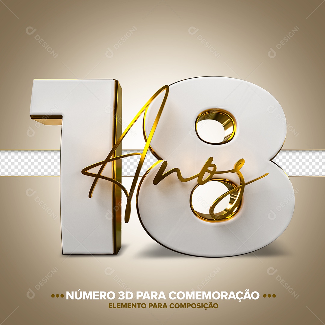18 Anos Branco Elemento 3D para Composição PSD
