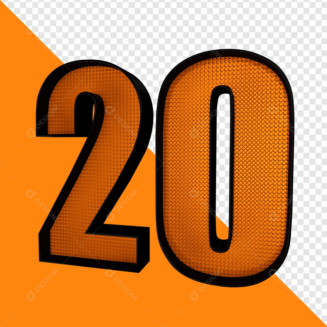 Número 3D 20 Laranja Para Composição PSD