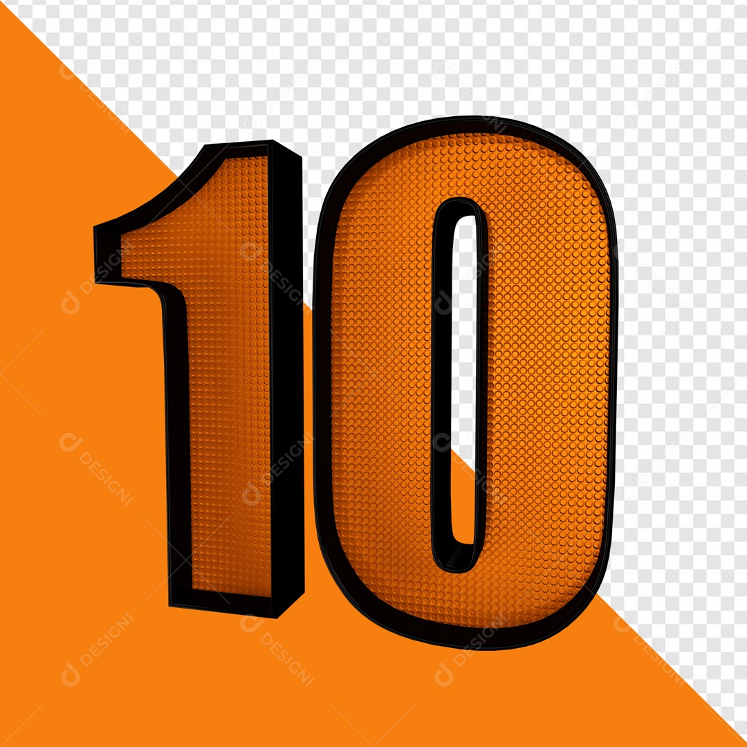Número 3D 10 Laranja Para Composição PSD