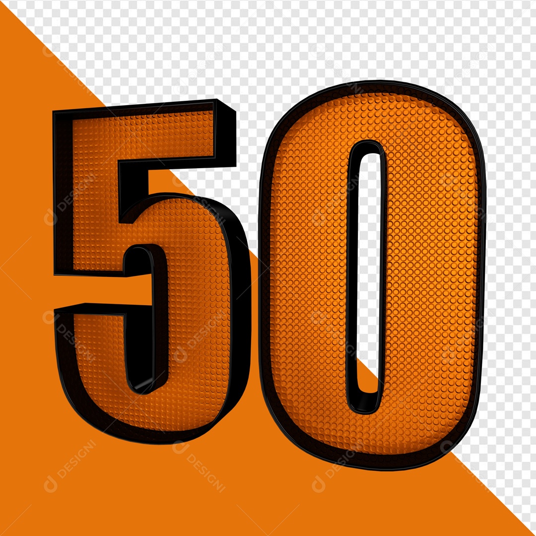Número 3D 50 Laranja Para Composição PSD