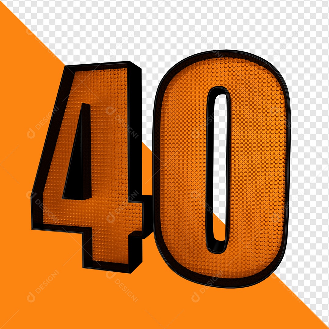 Número 3D 40 Laranja Para Composição PSD