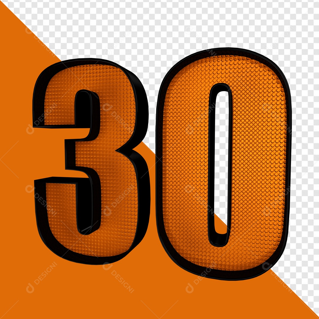 Número 3D 30 Laranja Para Composição PSD