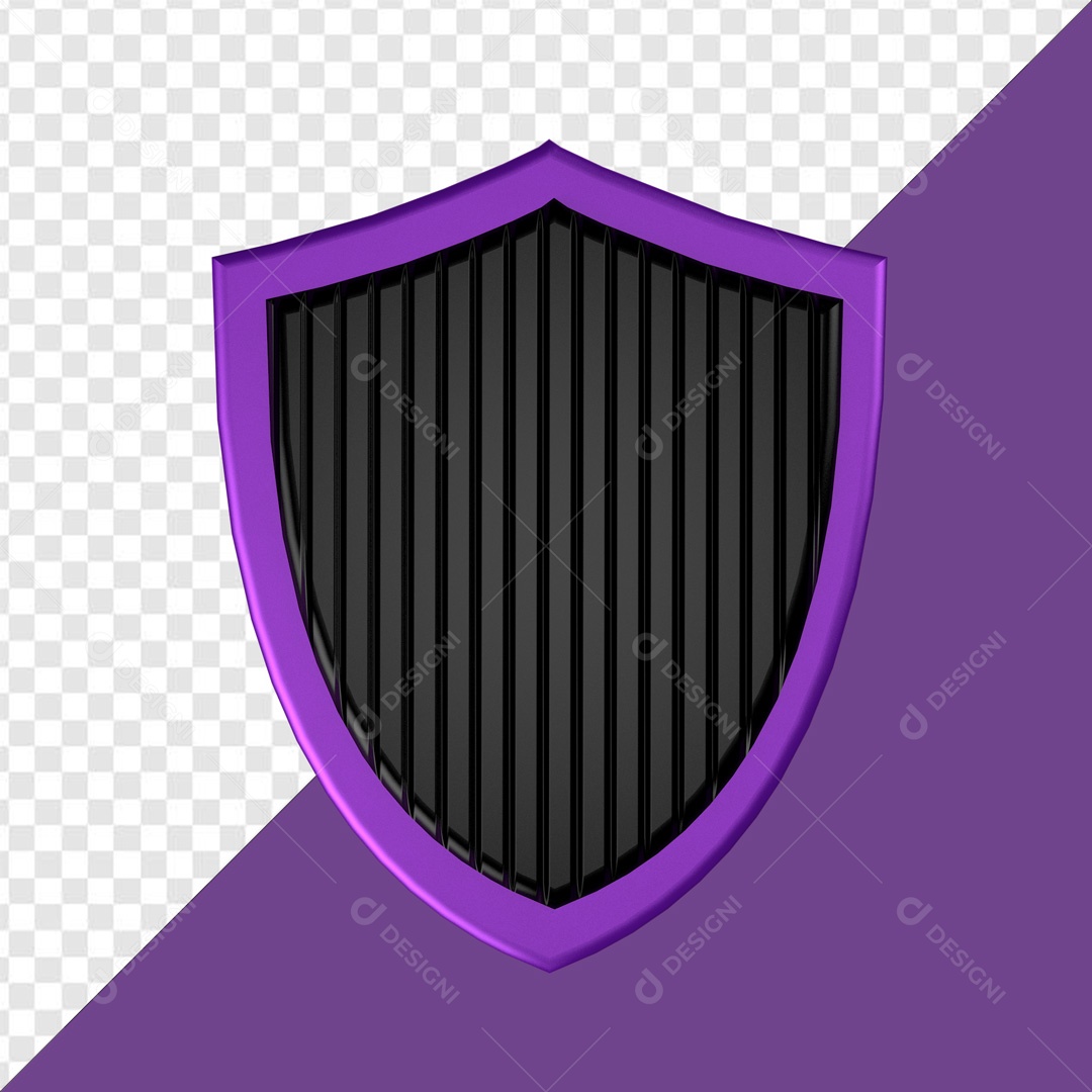 Elemento 3D Escudo Preto e Roxo Para Composição PSD