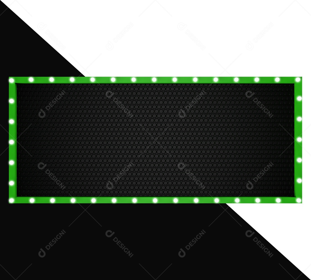 Elemento 3D Moldura Retângular Verde Com Luzes Para Composição PSD