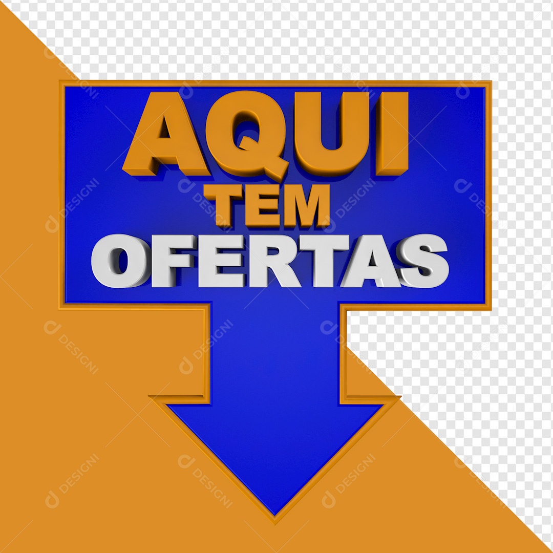 Selo 3D Azul Aqui Tem Ofertas Para Composição PSD