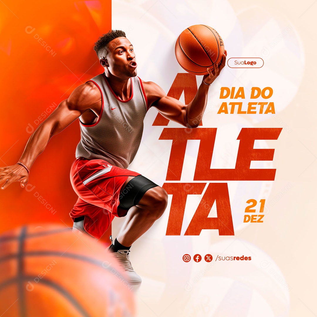 Dia do Atleta 21 de Dezembro Parabéns Social Media PSD Editável