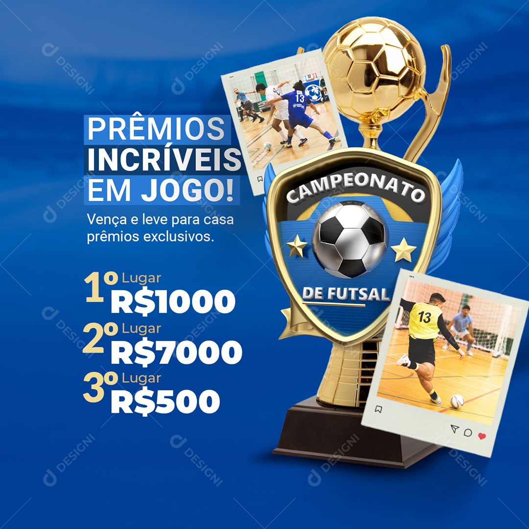 Campeonato De Futsal Prêmios Incríveis em Jogo Social Media PSD Editável