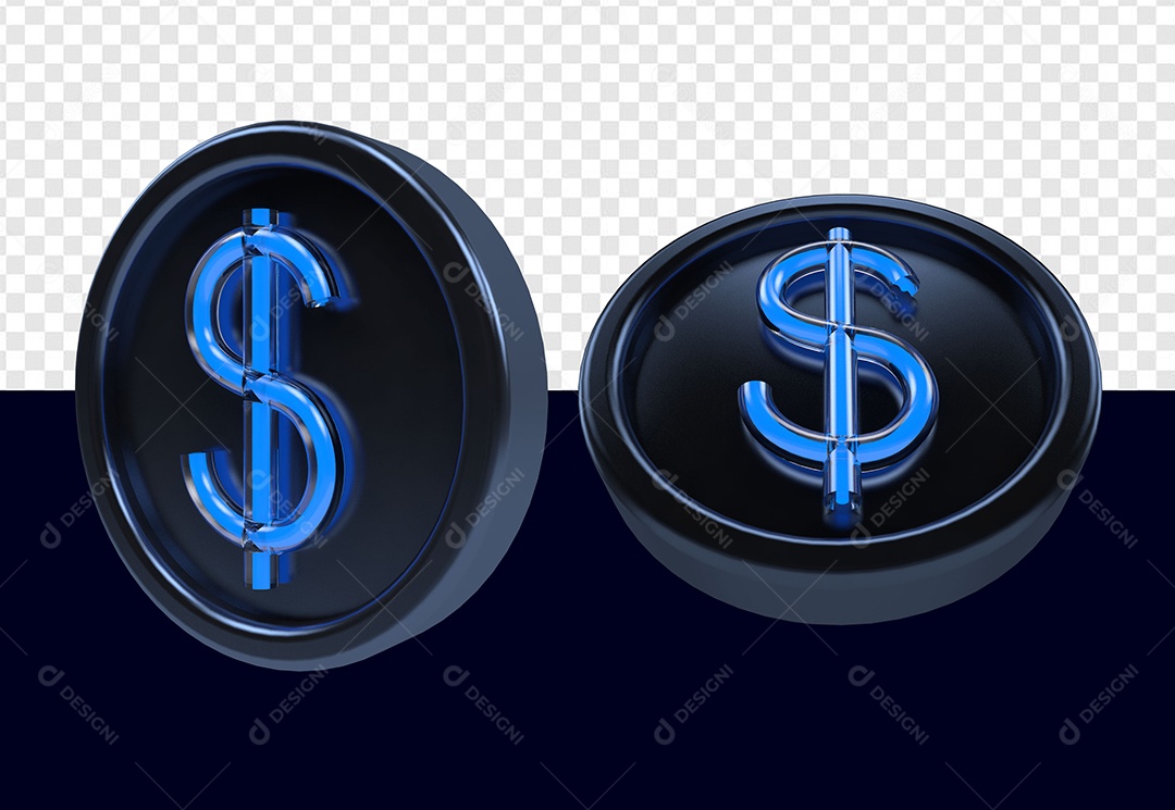 Cifrão Azul Preto Elemento 3D para Composição PSD